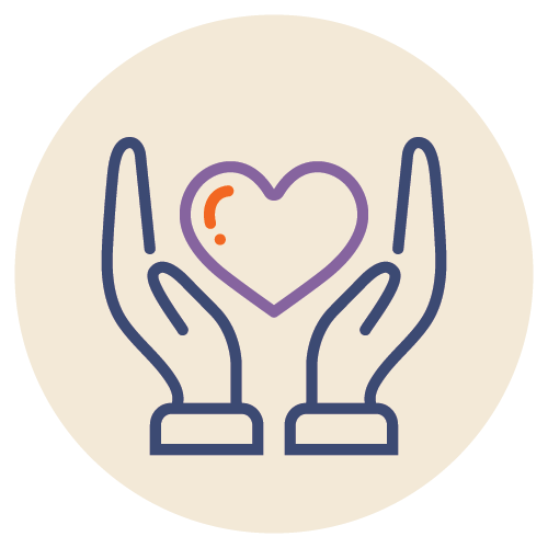 Hands holding heart icon.